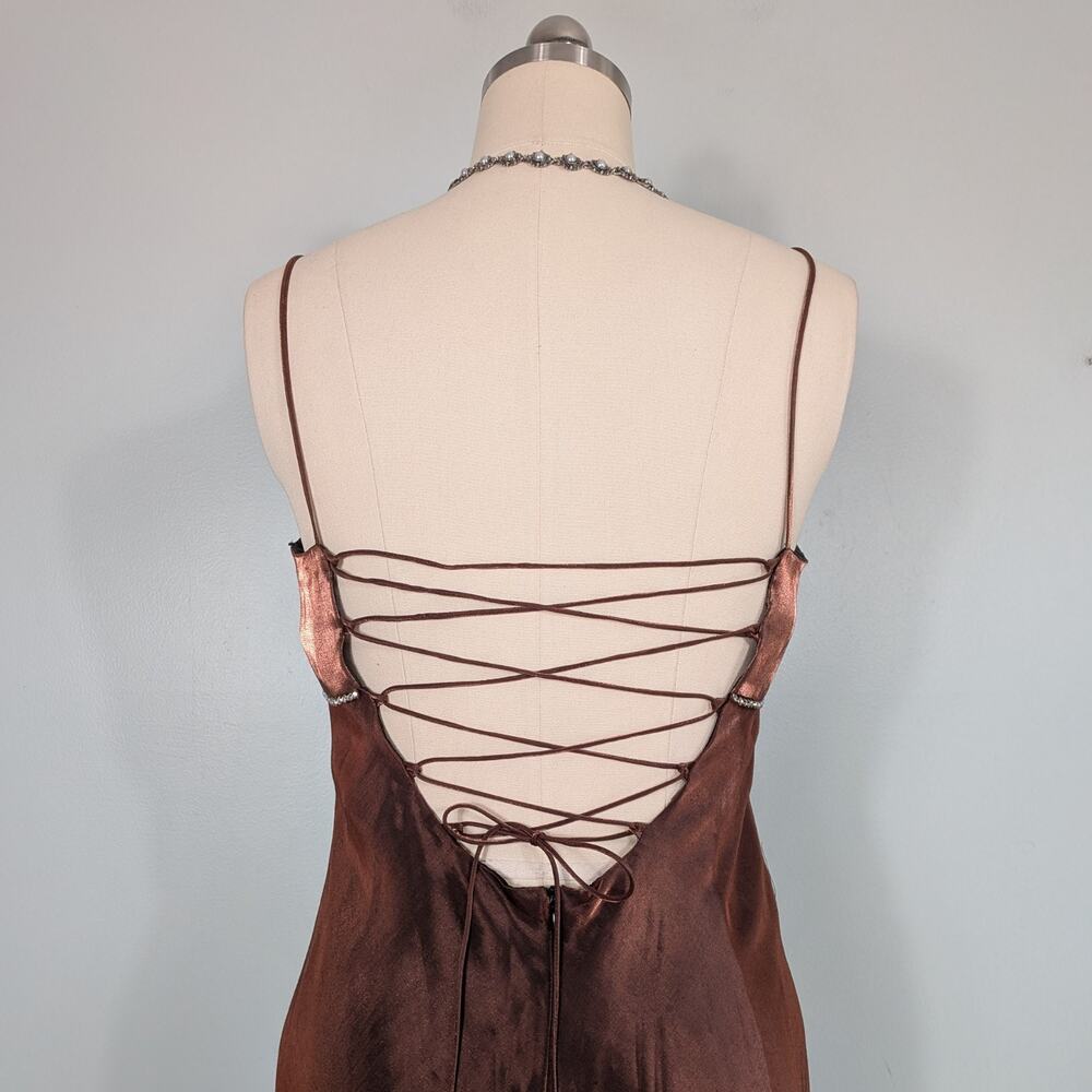 Vintage Night Way Prom Dress Maxi Gown 8 Brown 90S Y2K Regency Grunge Princess - Picture 4 of 14